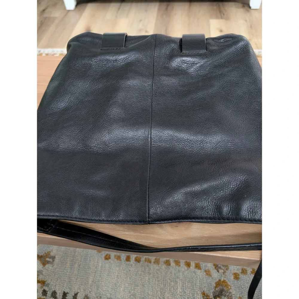 She+Lo BLACK Leather‎ Hobo Handbag With Gold Accents
